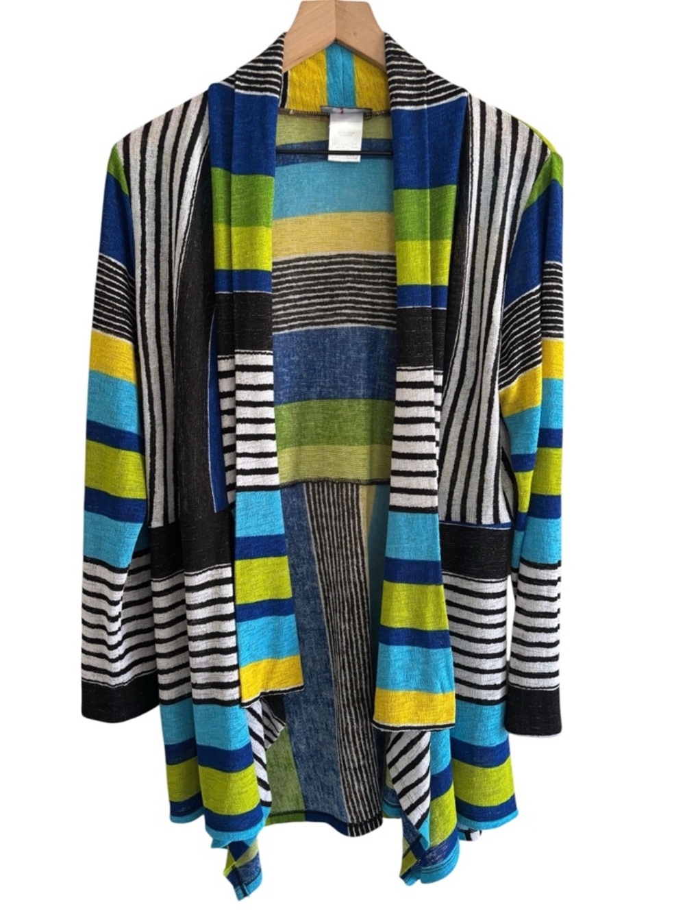 Libra Colorblock Striped Open Front Cardigan Artsy Boho Patchwork Size Medium